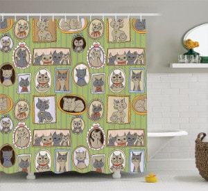 Ambesonne Cat Lover Decor Collection, Shower Curtain Set with Hooks