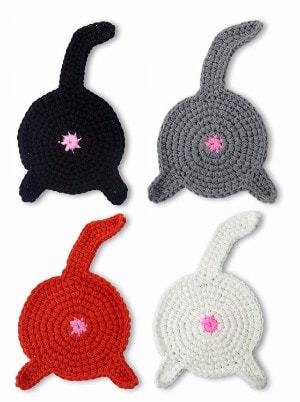Crazy Cat Lady CAT BUTT Crochet Drink Coaster Set
