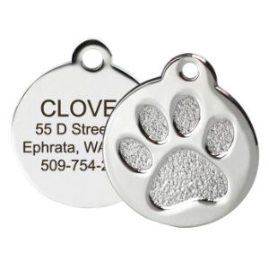 GoTags Paw Print Round Stainless Steel Pet ID Tag
