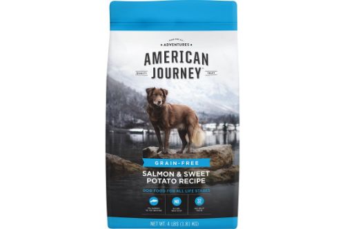 American Journey Salmon & Sweet Potato Recipe Grain-Free Dry Dog Food Front of Packet