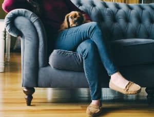 woman and dog on couch