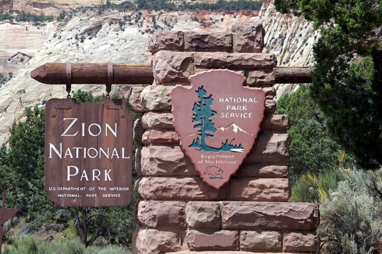 Zion National Park east entrance sign