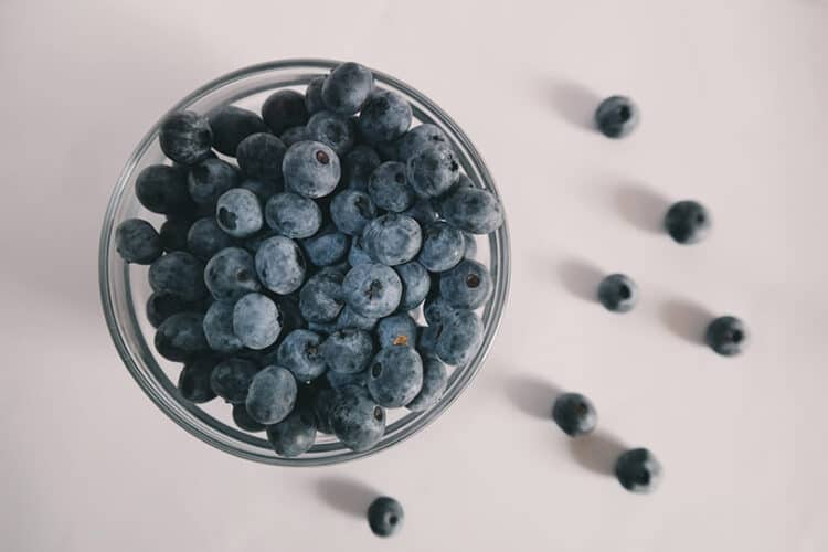 blueberries in a glass bowl